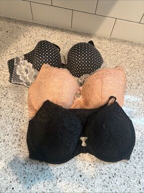 Victoria's Secret Lace Push-Up Bra Trio - Black, Peach, Polka Dot